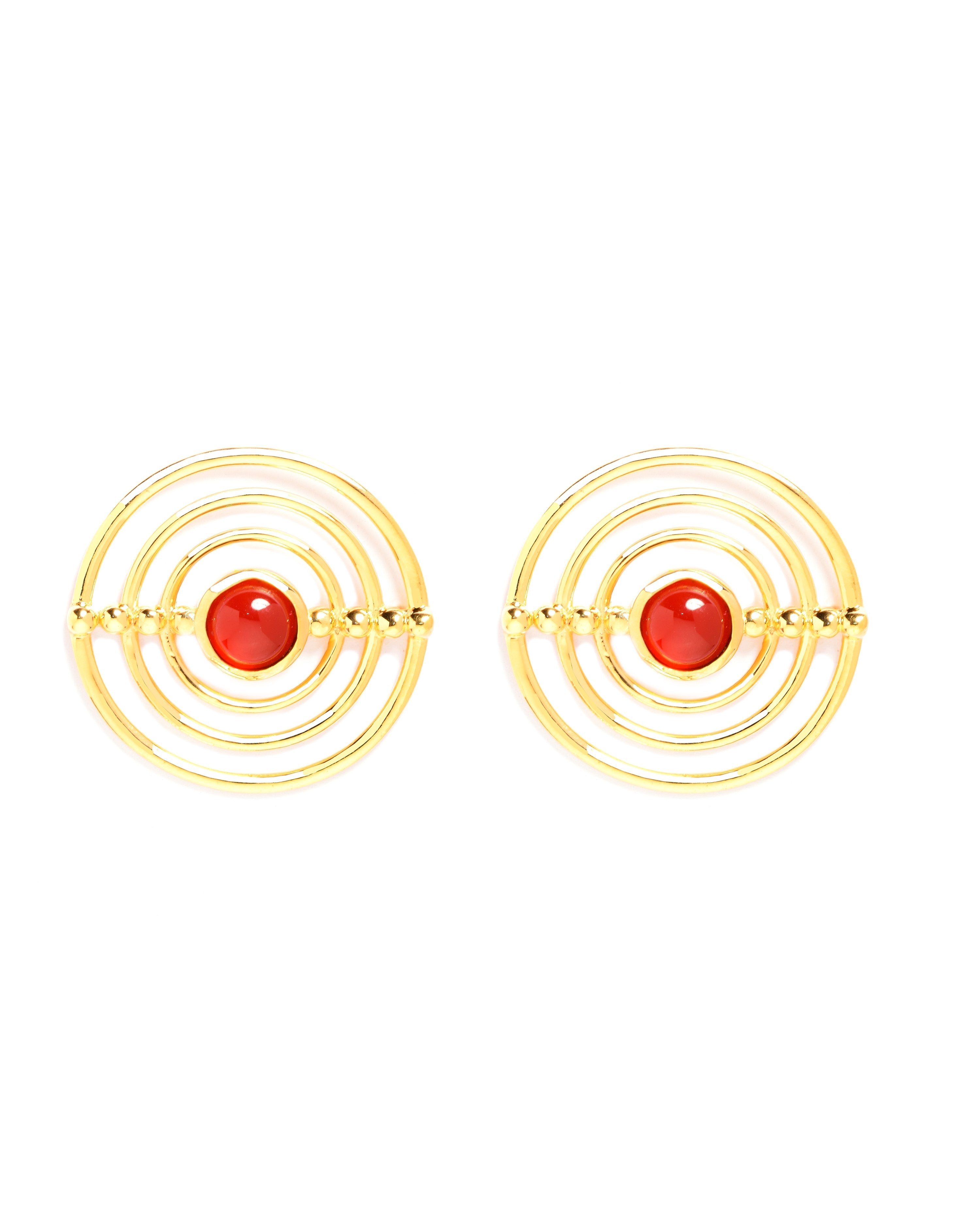 Red Sunrise Golden Stud Earrings