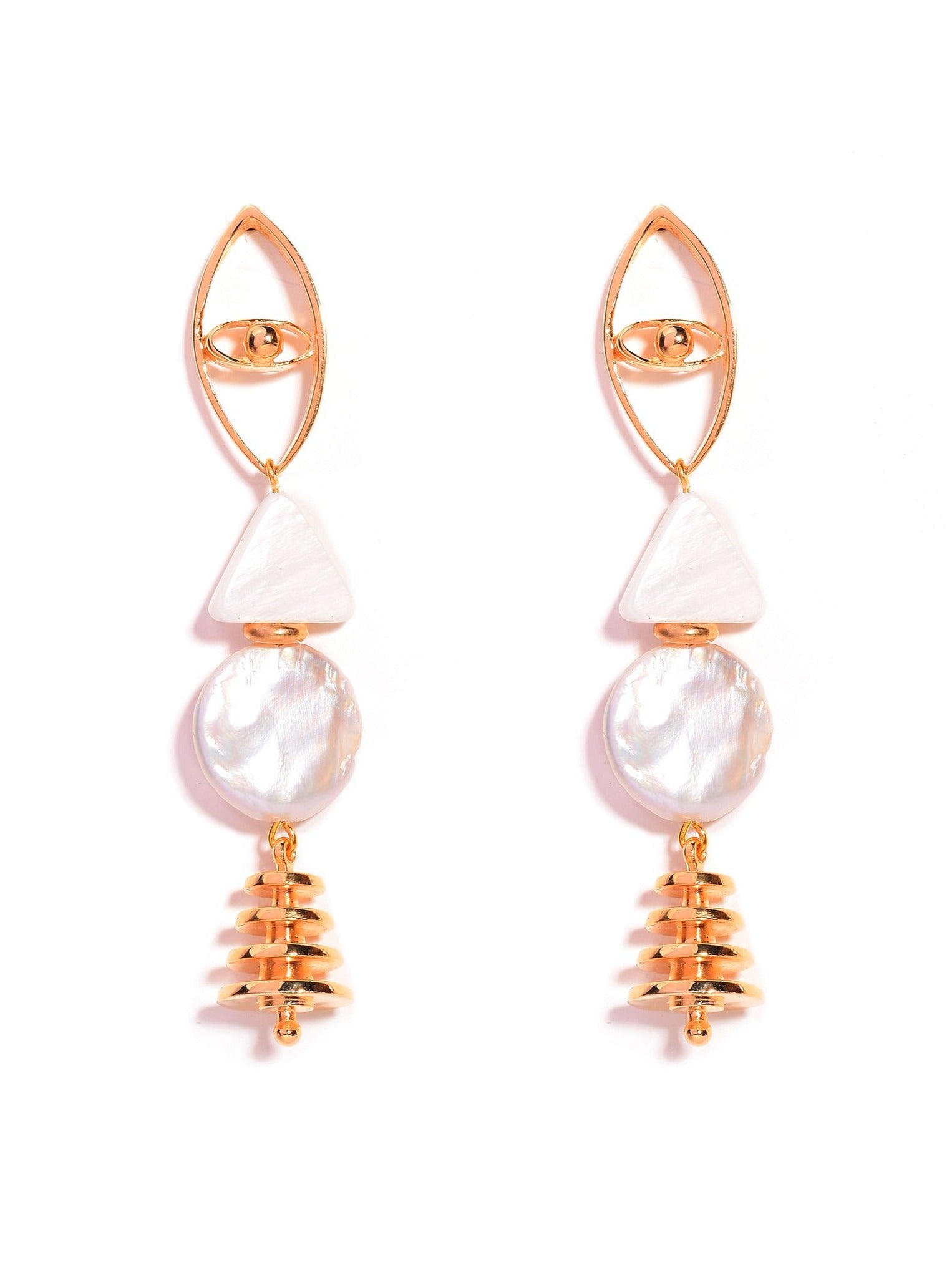 Golden Eye with Pearl High Dangle Earrings
