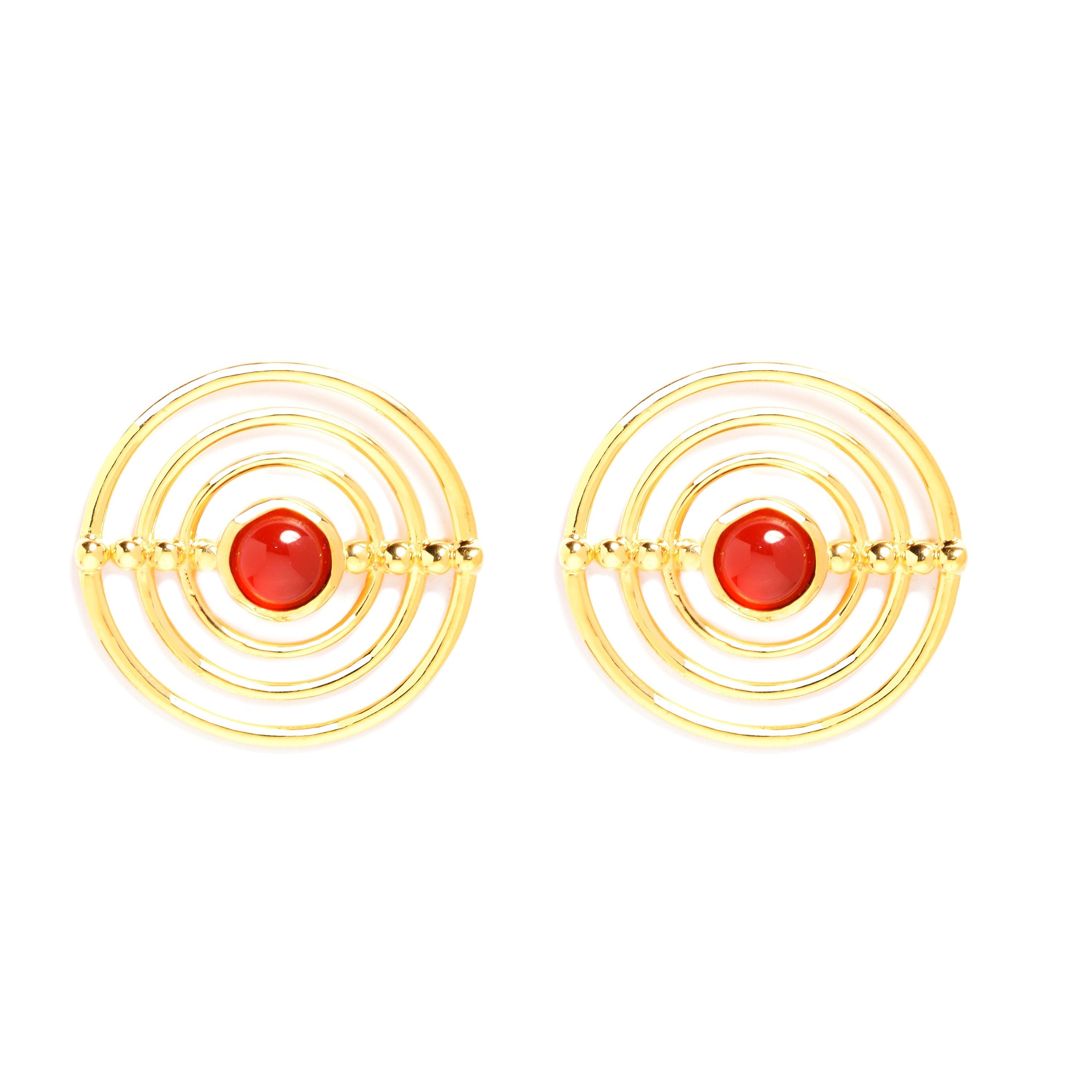 Red Sunrise Golden Stud Earrings