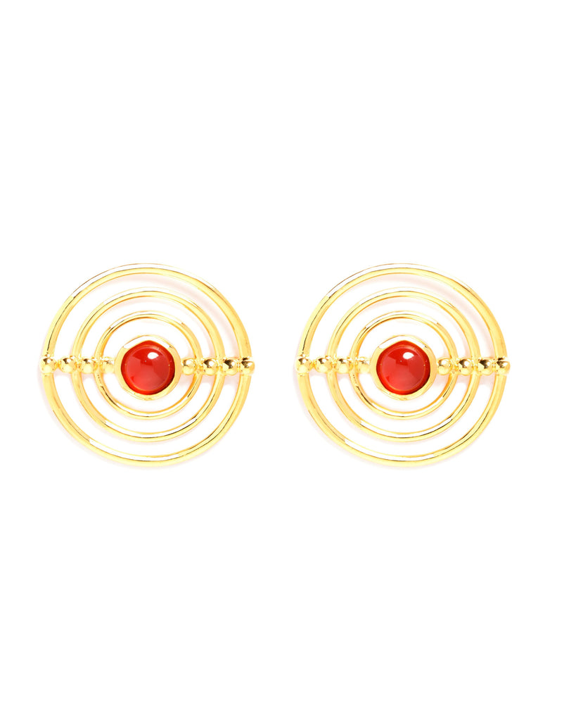 Red Sunrise Golden Stud Earrings