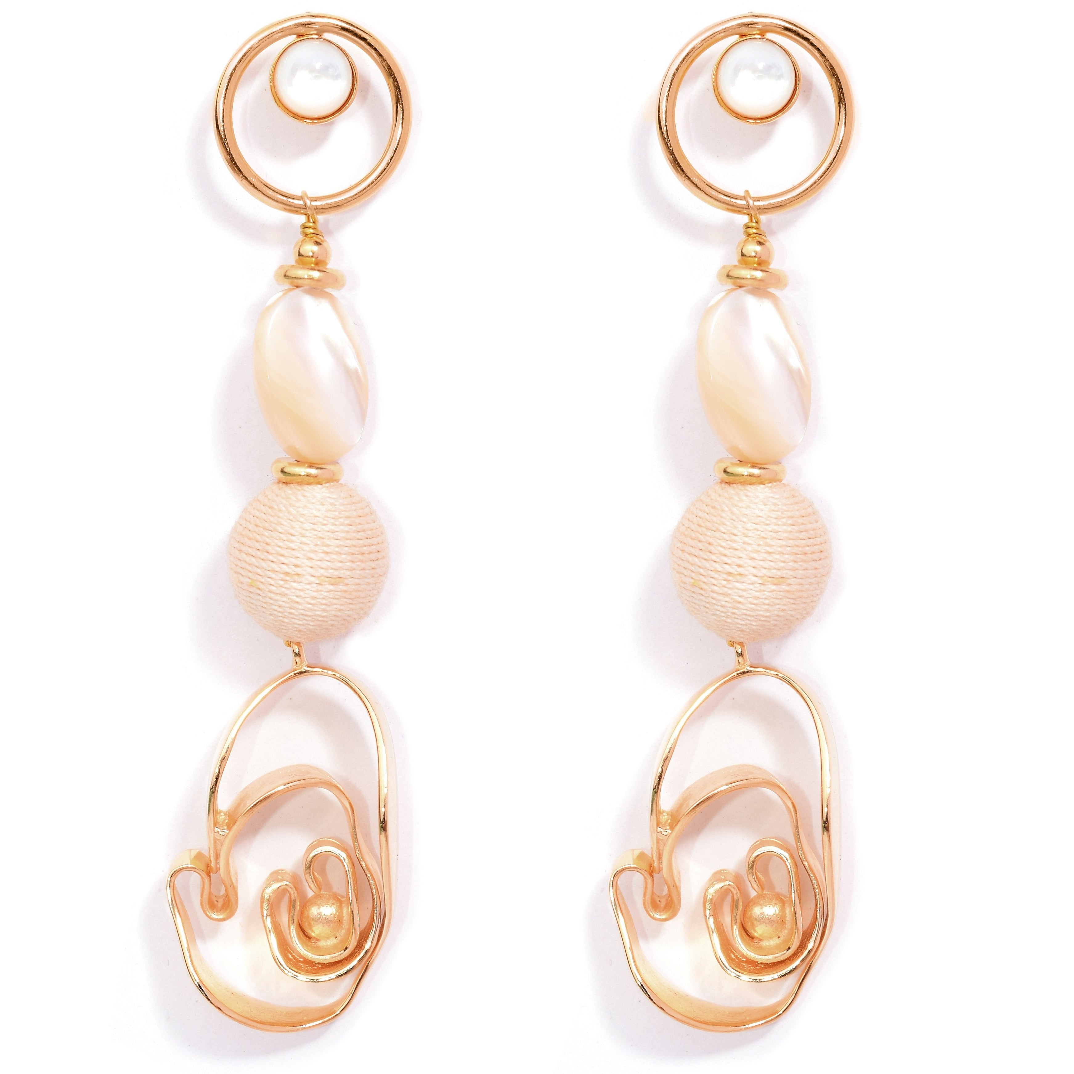 Golden Swirl Mother of Pearl Dangle Earrings