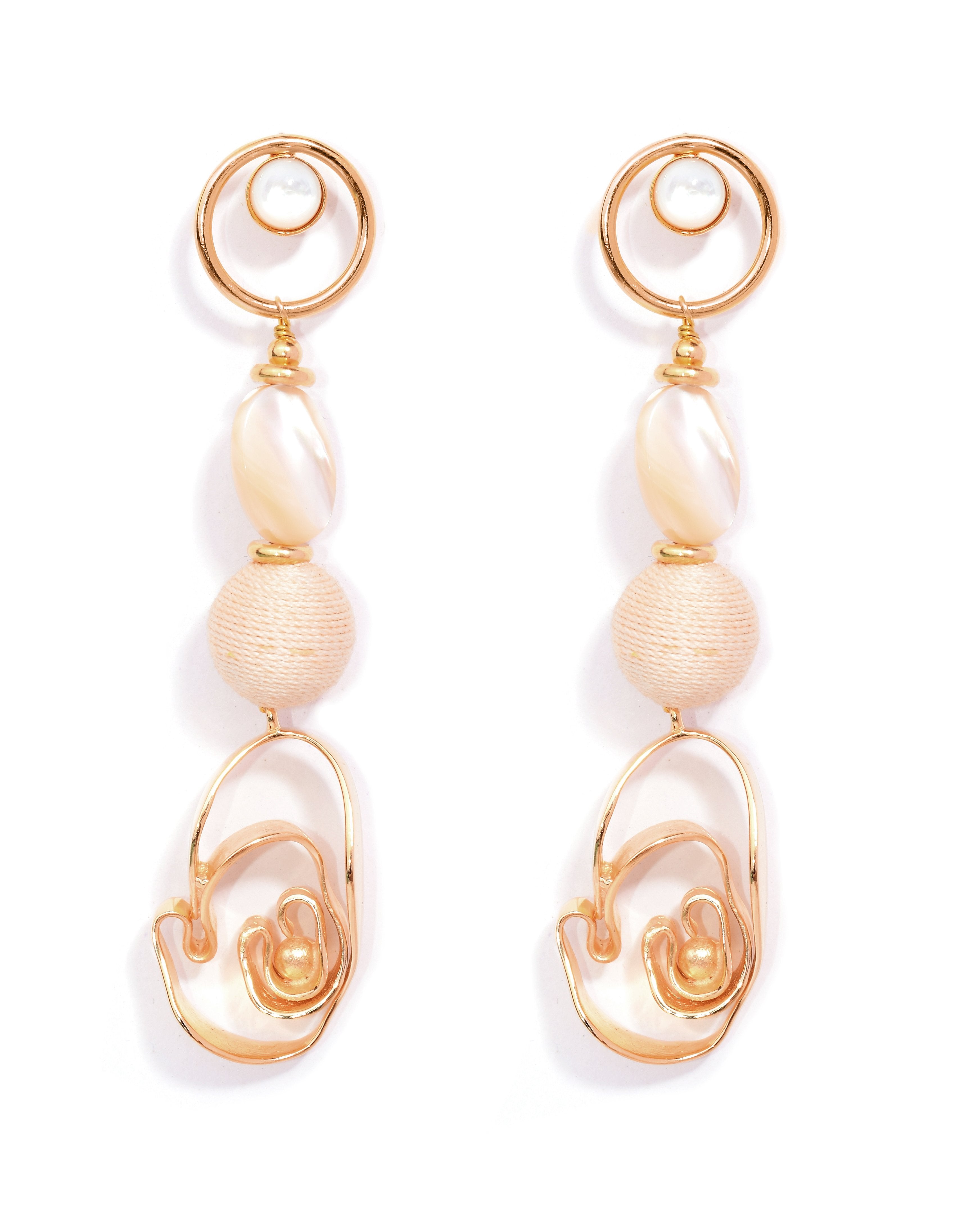 Golden Swirl Mother of Pearl Dangle Earrings