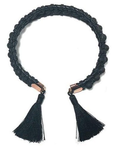 Black Lava Beads Tassel Necklace